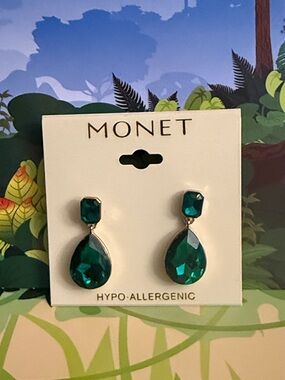 Monet Green Hypo-Allergenic Faceted Teardrop Drop Pierced Earrings
